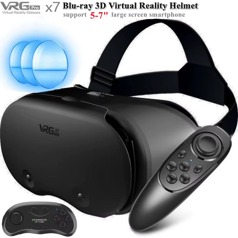 Original pro X7 VR Virtual Reality 3D Glasses Box VR Google Cardboard Helmet for IOS Android 5-7" Smartphone,Wireless Rocker