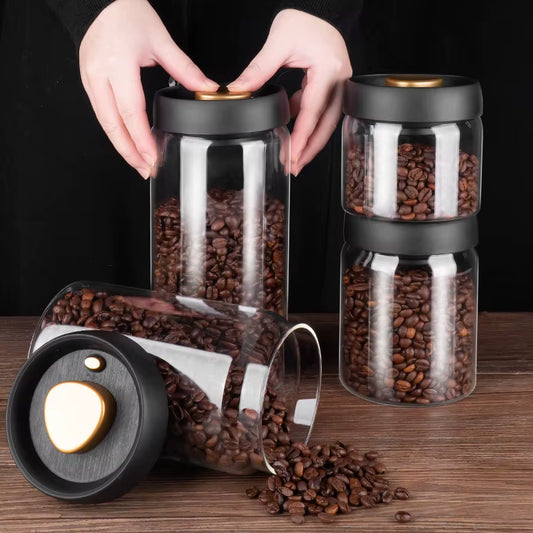 Vacuum Sealed Tank Coffee Bean Glass Sealed Jar Household Moisture-Proof Air Extraction Airtight Container Coffee Set