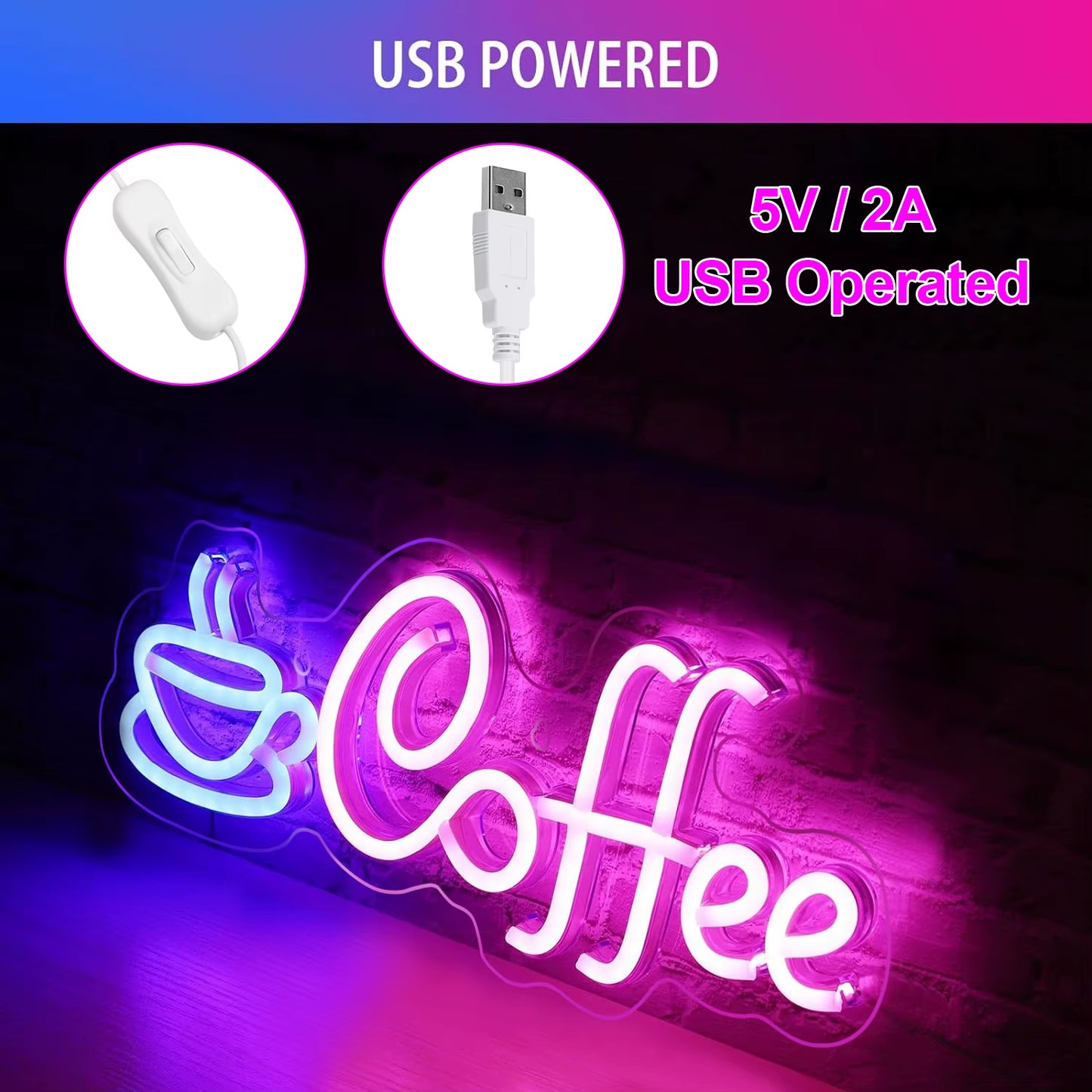 Coffee Neon Sign Light Usb/Battery Led Neon Lamps for Bar Cafe Restaurant Party Art Wall Decor Window Hanging Night Lights