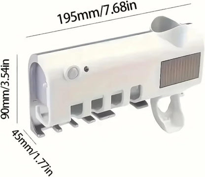 Wall Mounted Toothpaste Dispenser with 4 Toothbrush Slots, Toothbrush Cleaning Rack, Bathroom Accessories, No Drilling Required