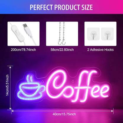Coffee Neon Sign Light Usb/Battery Led Neon Lamps for Bar Cafe Restaurant Party Art Wall Decor Window Hanging Night Lights